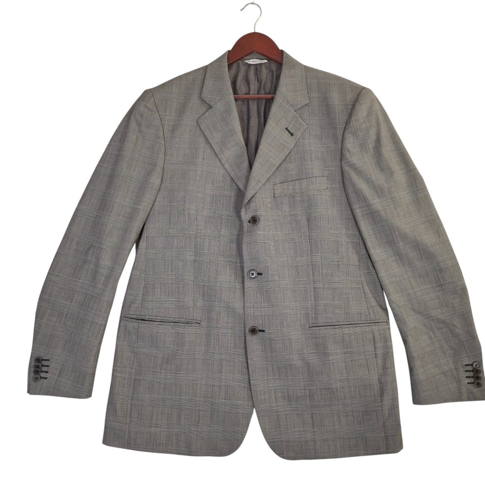 Ermenegildo Zegna Mens Grey Glen Plaid Super Extrafine Wool Blazer Sport Coat 52